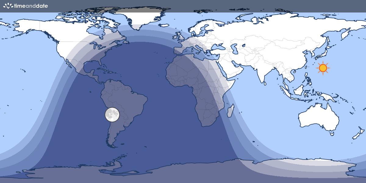 Map showing day and night parts of the world